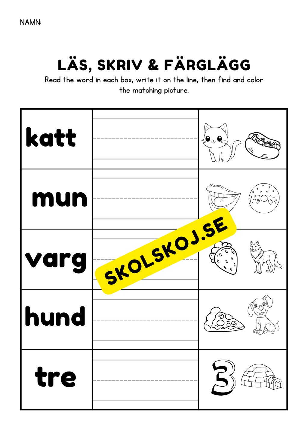 Häfte - Läs, skriv & färglägg
