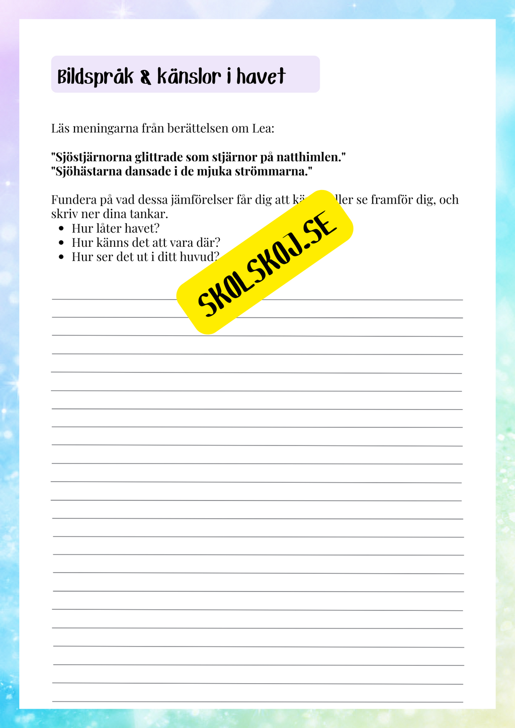 Sjöjungfrun Lea - Läsförståelse och mycket mer - Årskurs 4 - 6