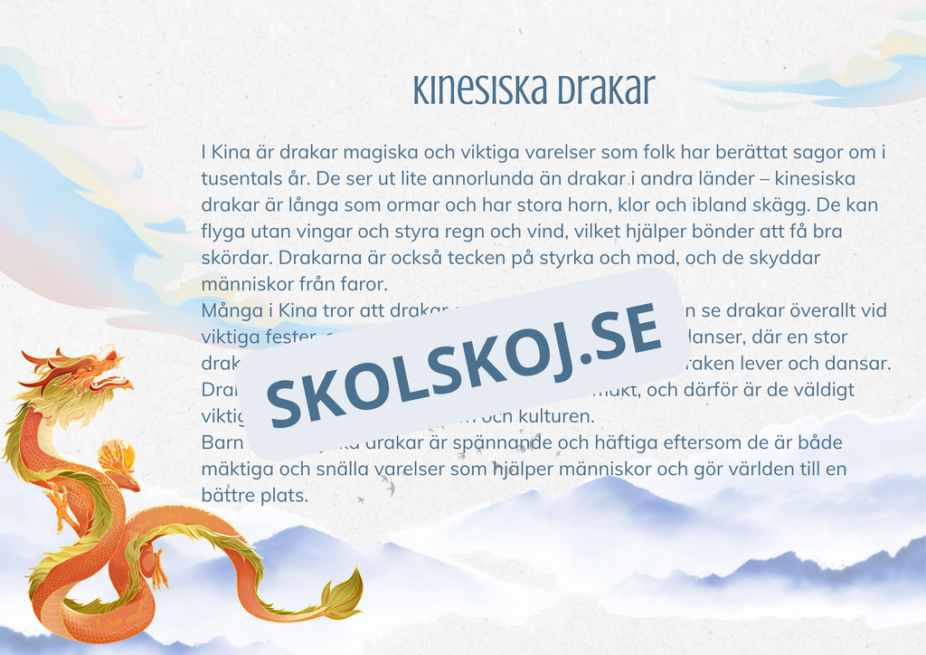 Kinesisk mytologi - Fakta + frågor - Årskurs 4 - 9