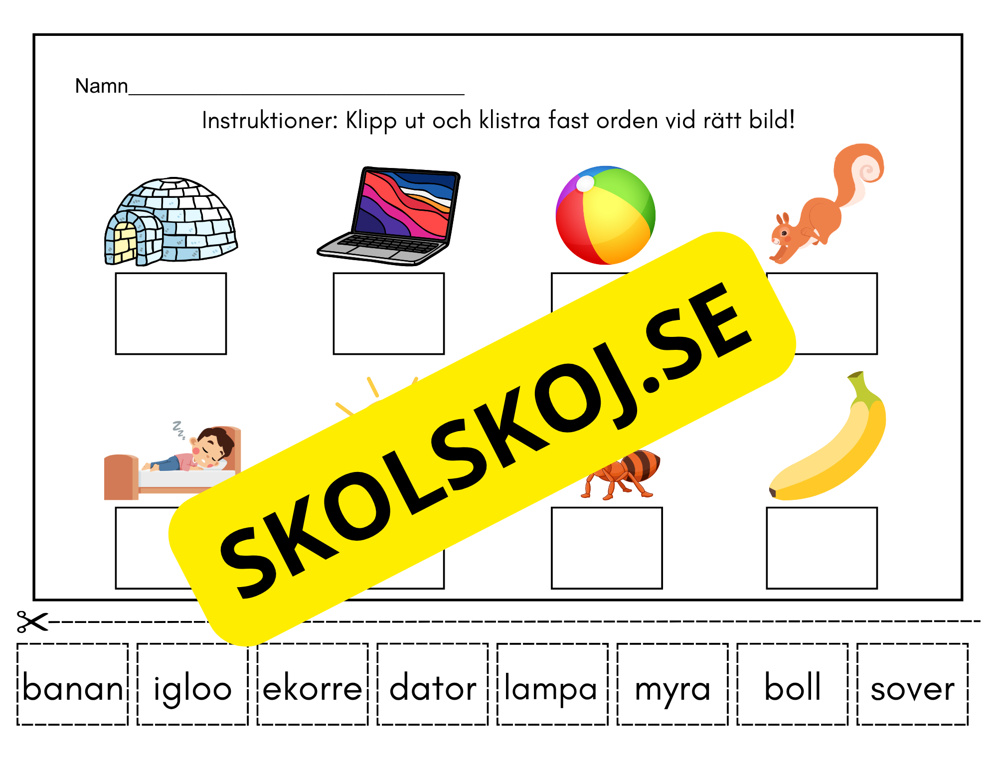 Klipp ut och klistra fast orden