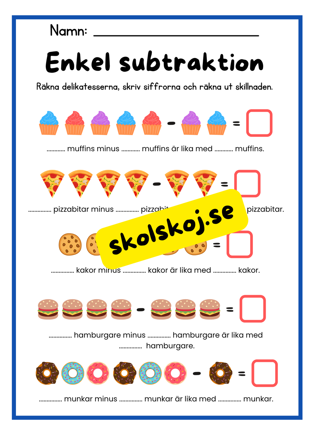 Enkel subtraktion - Förskoleklass - Årskurs 1