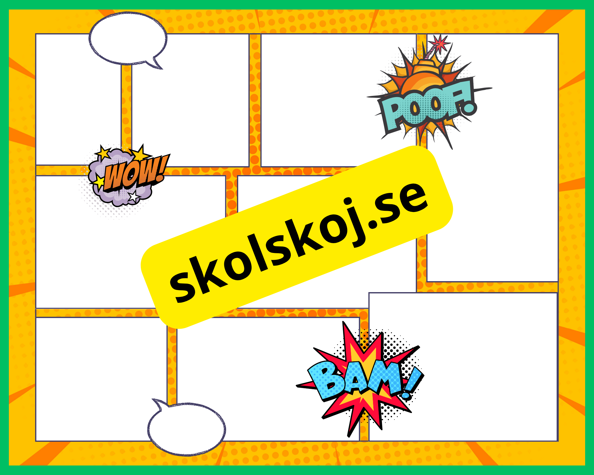 Färgglada och illustrativa serierutor med i superhjältarnas värld.