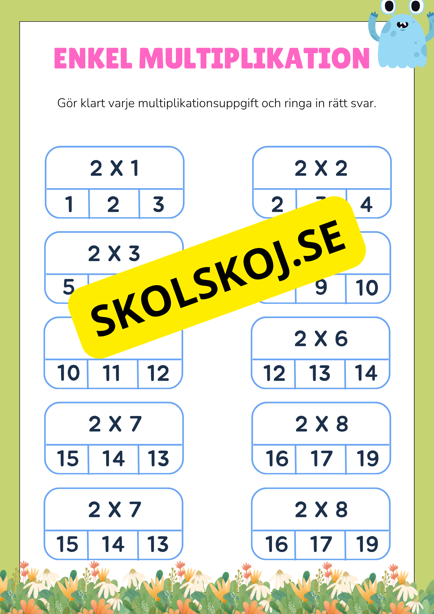 Enkel multiplikation - Häfte - Tema monster