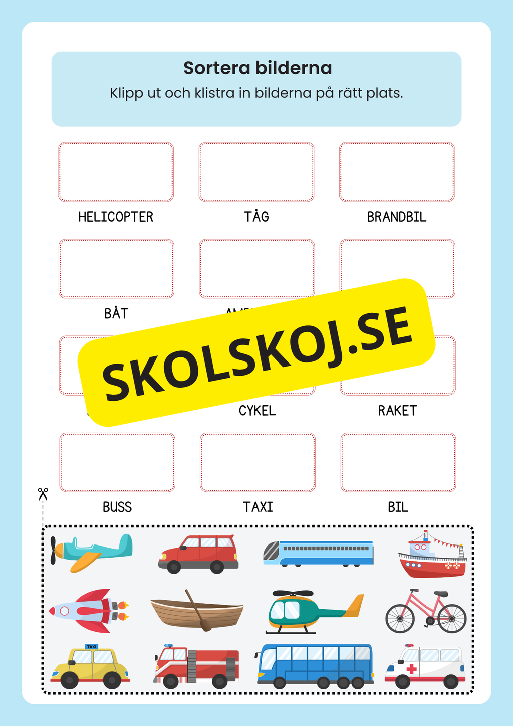 Övningshäfte läsa och skriva - Transportmedel