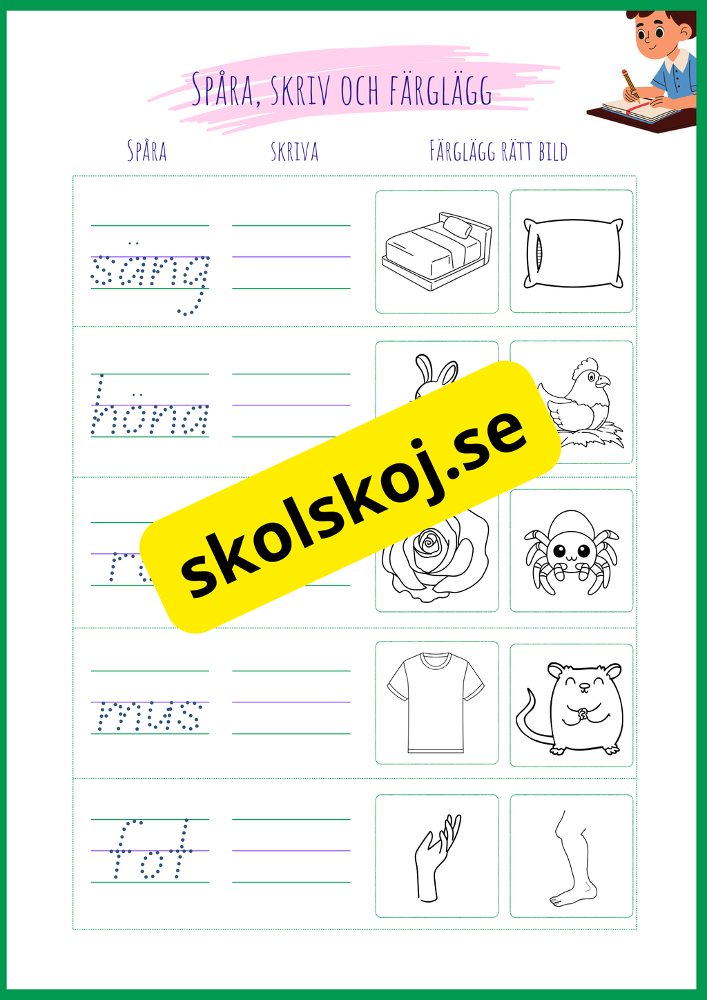 Jag spårar skriver och färglägger