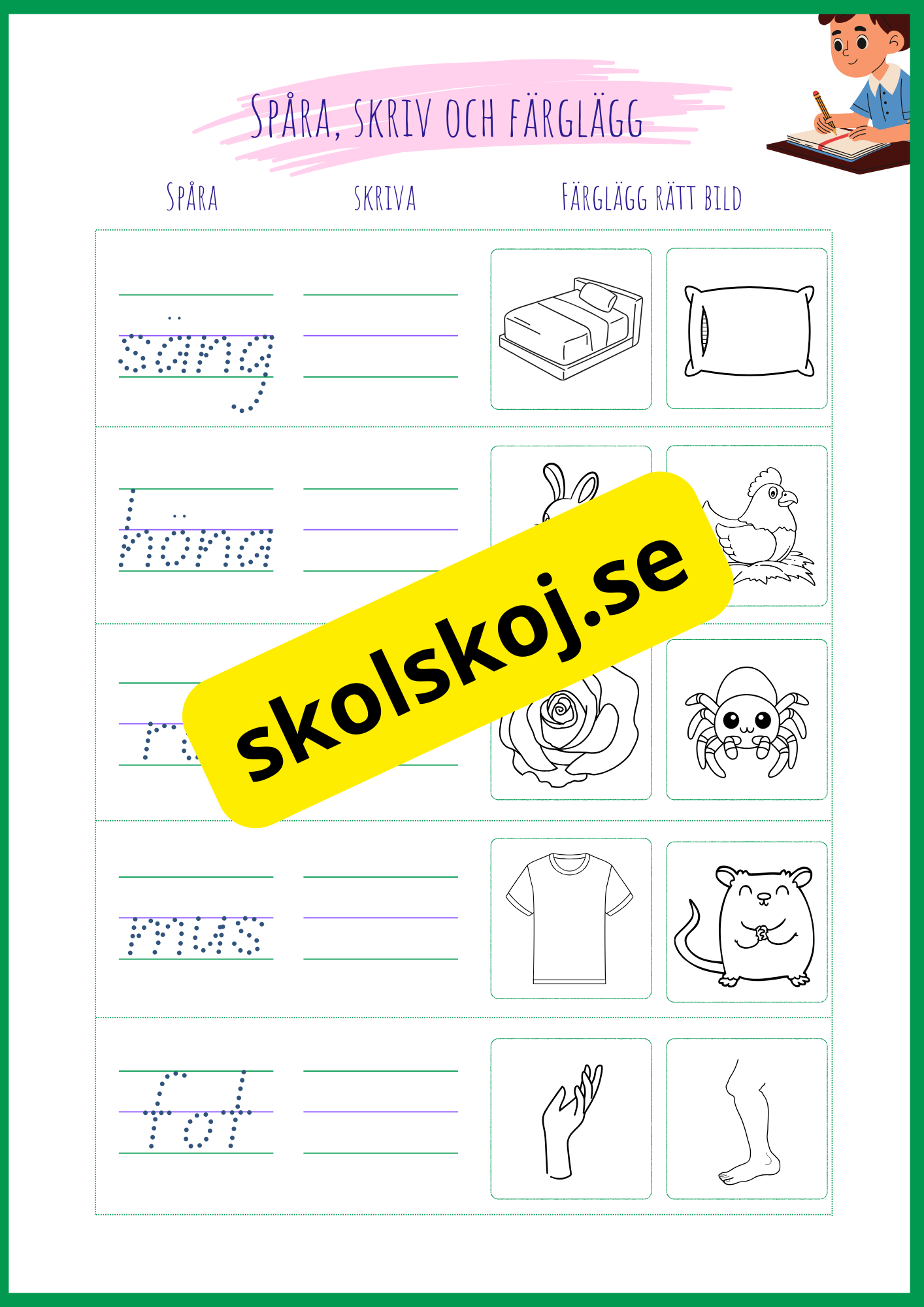 Jag spårar skriver och färglägger