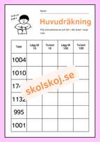 Huvudräkning - Lägg till och ta bort