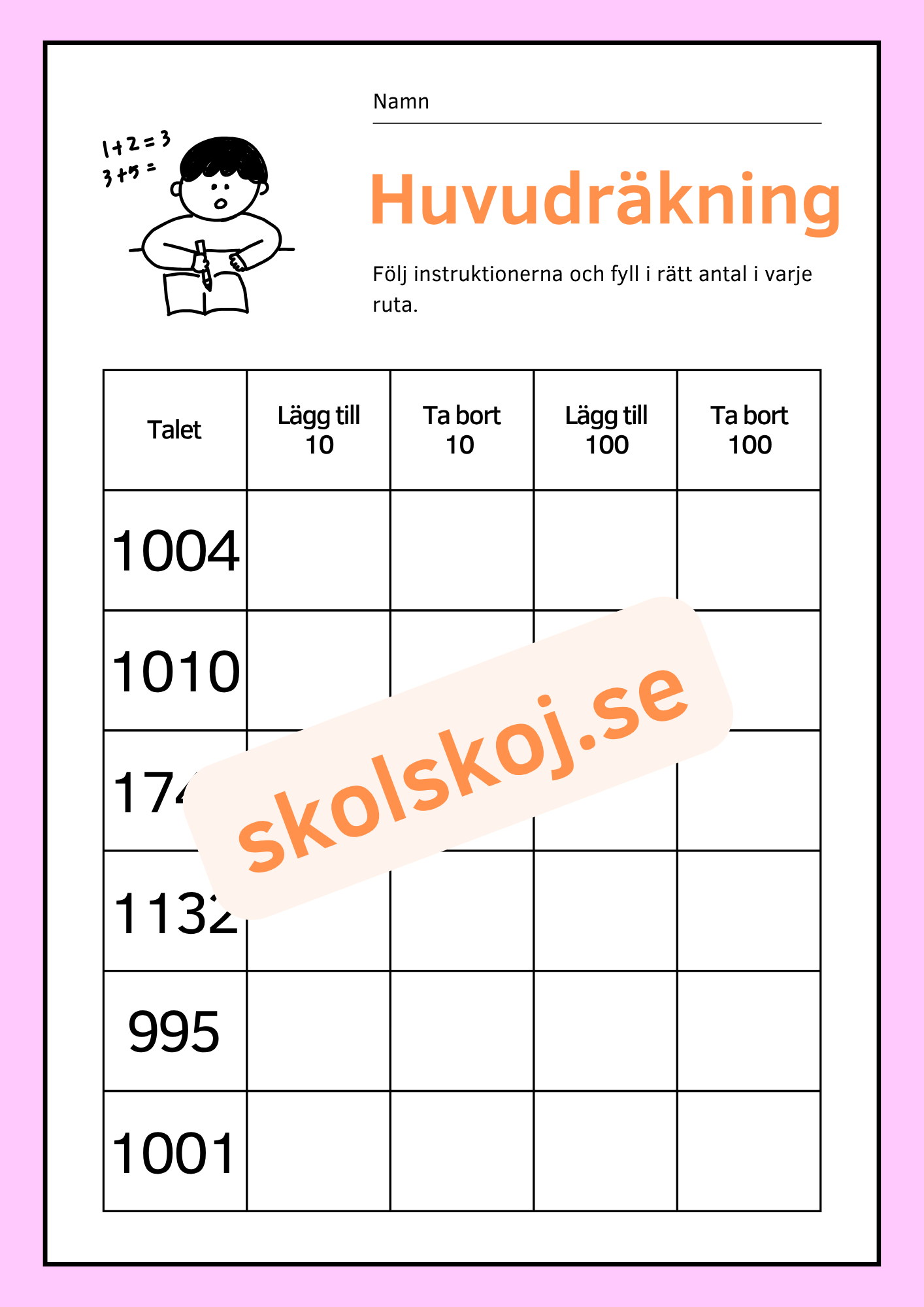 Huvudräkning - Lägg till och ta bort