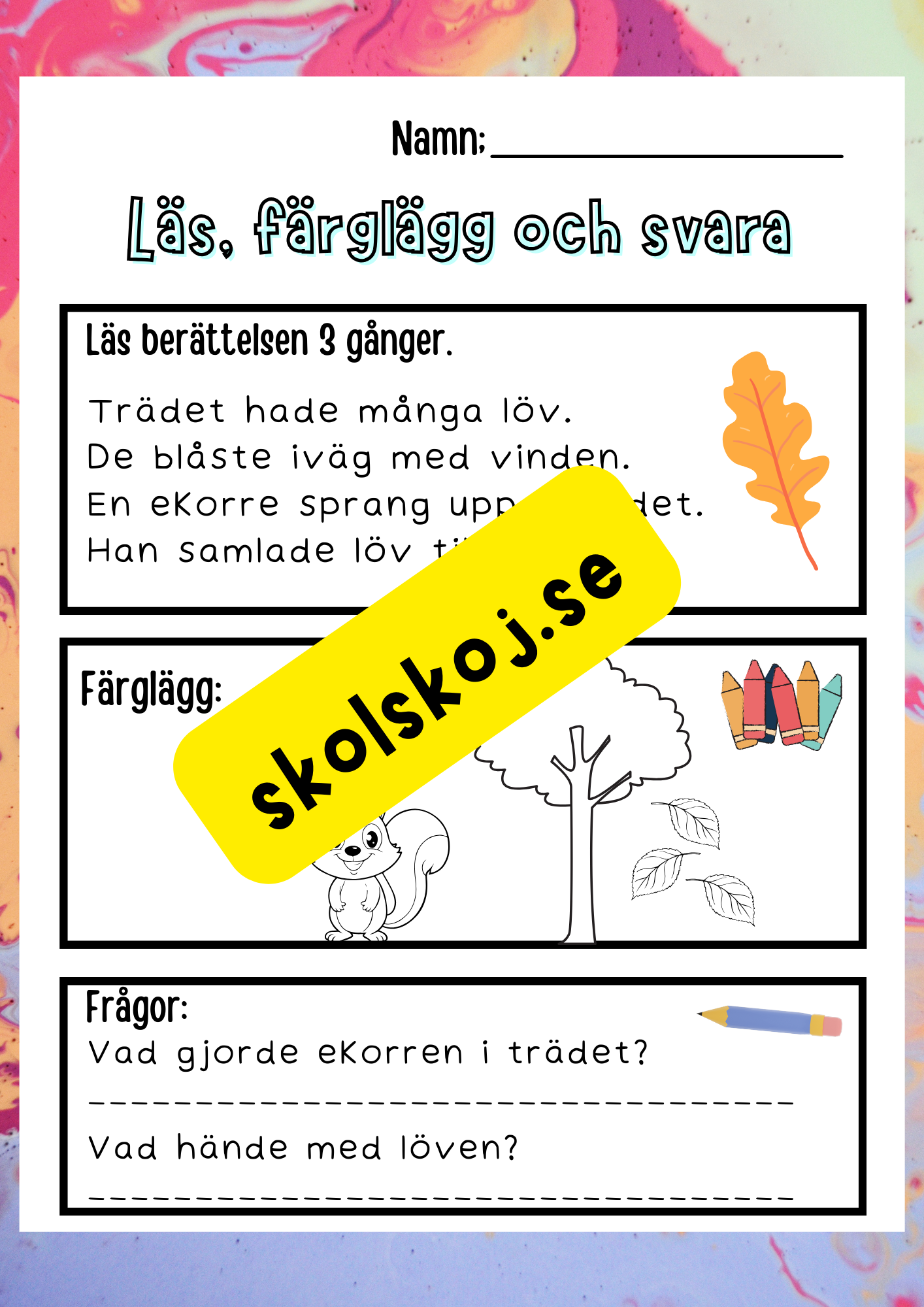 Läs, färglägg och svara - Häfte