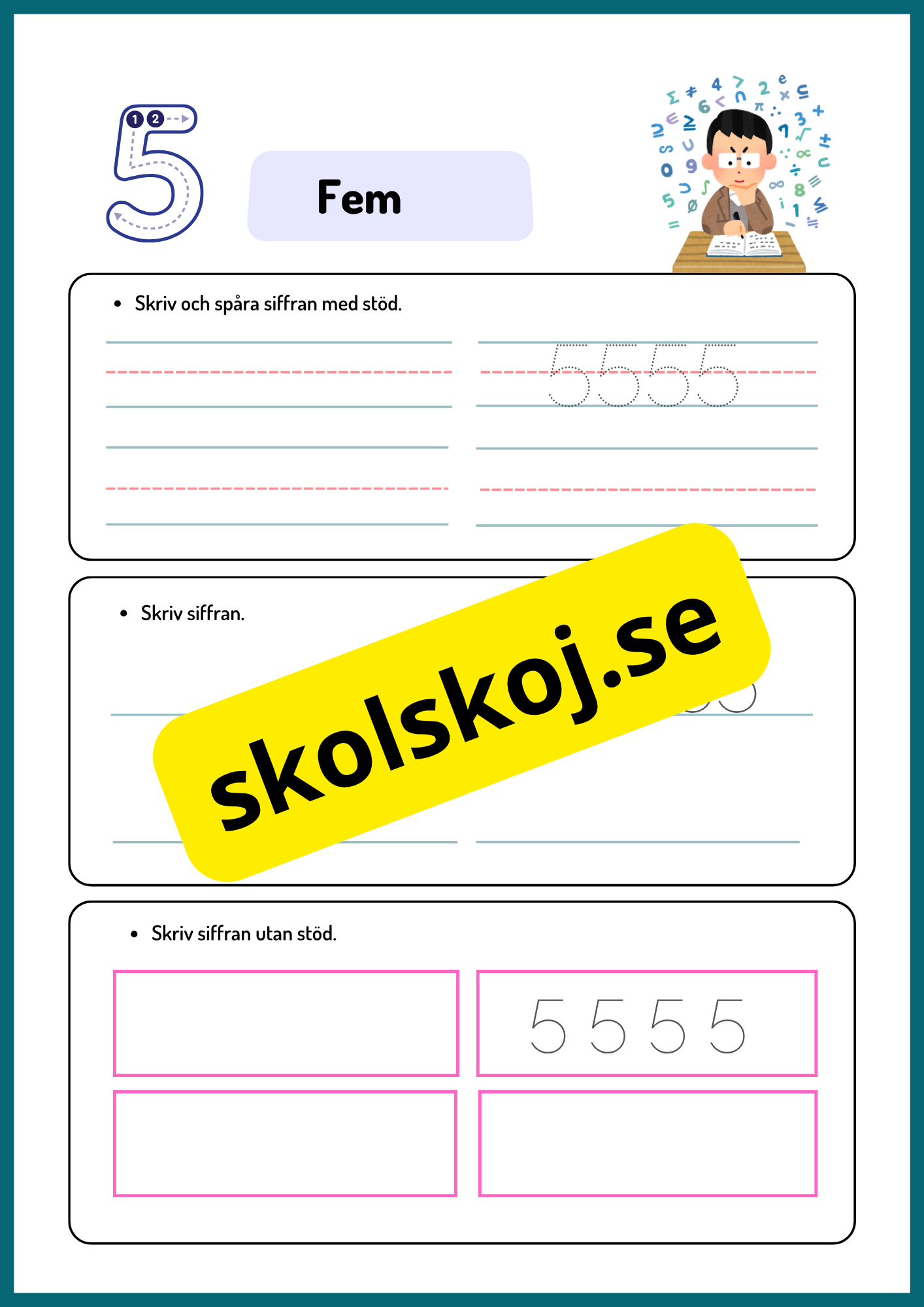 Skriv och spåra siffror med och utan stöd - 0 - 10