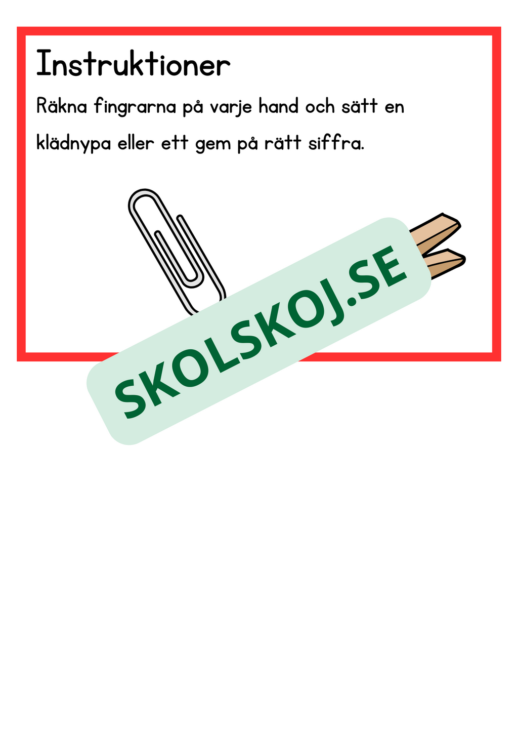 Fingerräkning - markera rätt siffra med en klädnypa eller ett gem