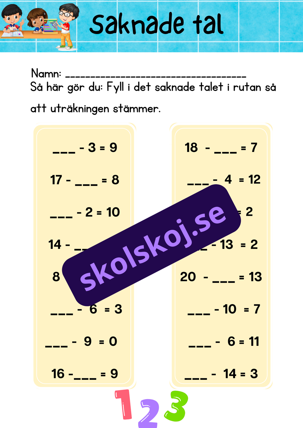 Saknade tal - Häfte