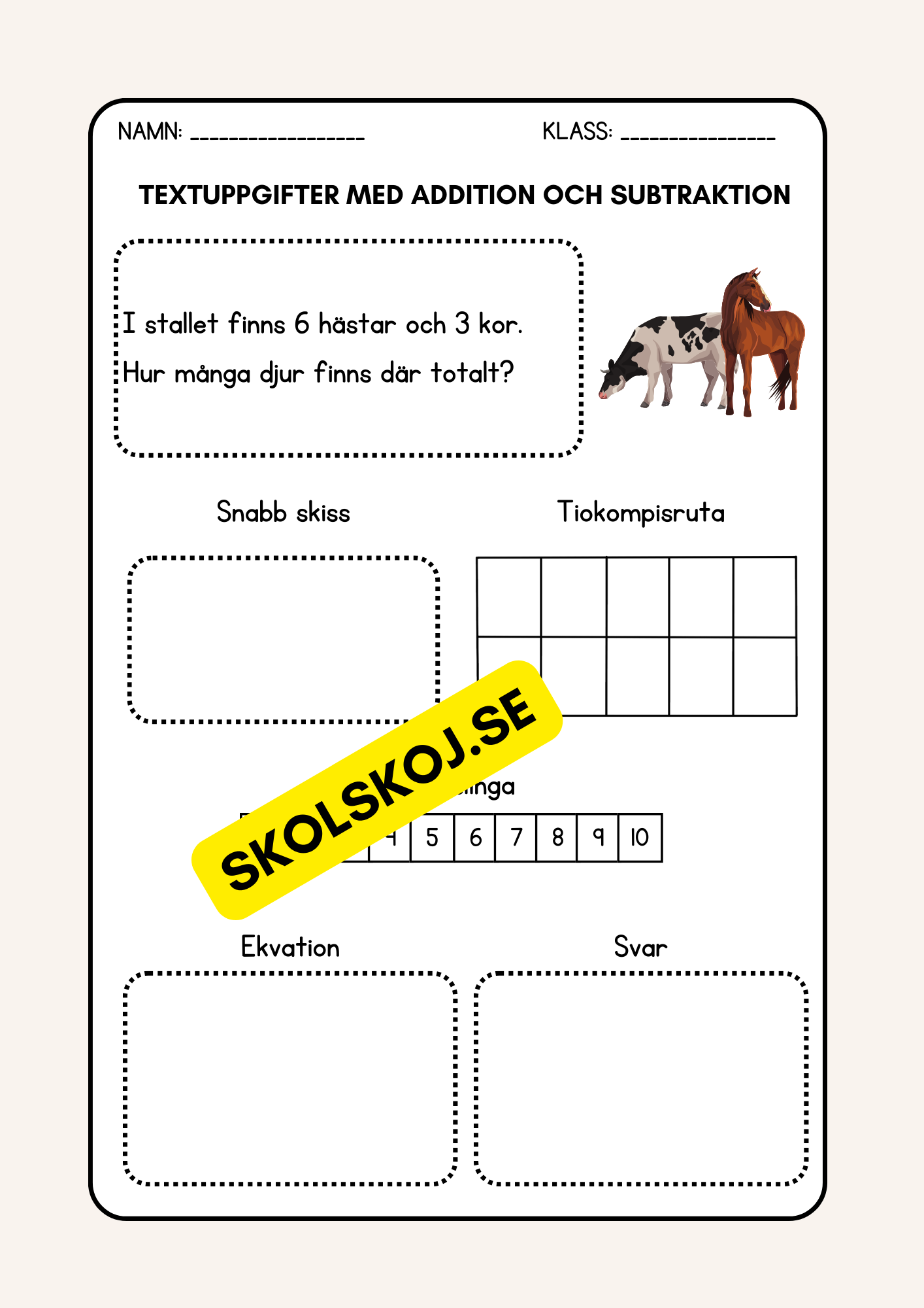Textuppgifter med addition och subtraktion - Årskurs 2 - 3