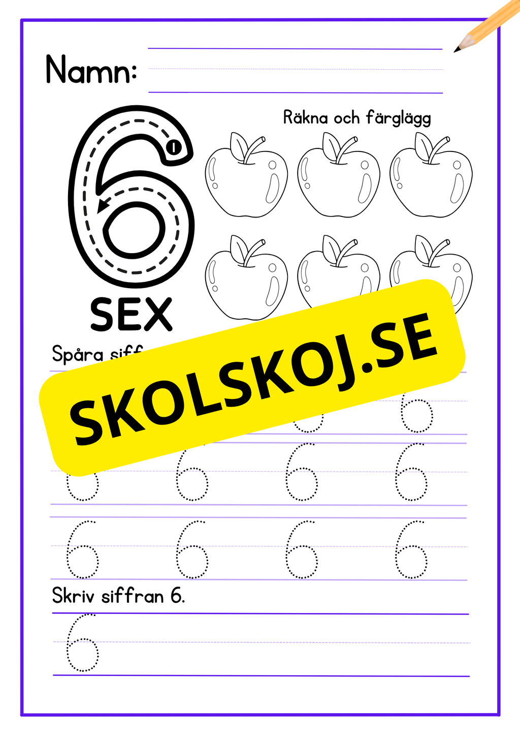 Skriv och färglägg siffror - Häfte - 1 - 10