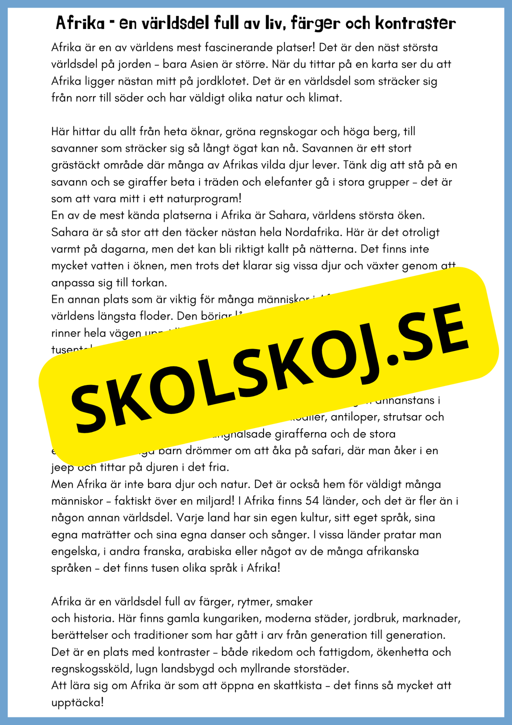 Upptäck världen - En resa genom världsdelar och världshav - Årskurs 3 - 6
