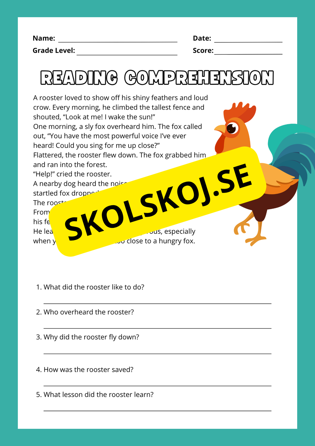 Reading Comprehension - Animal stories