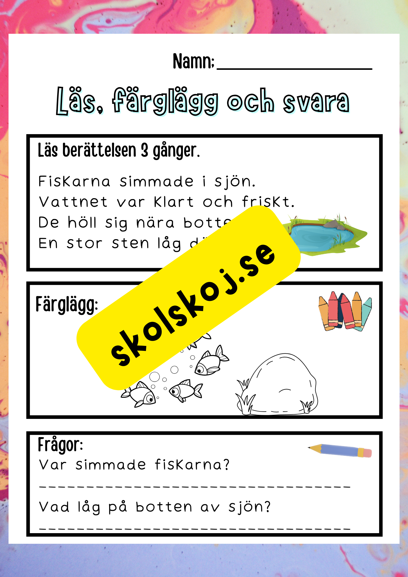 Läs, färglägg och svara - Häfte