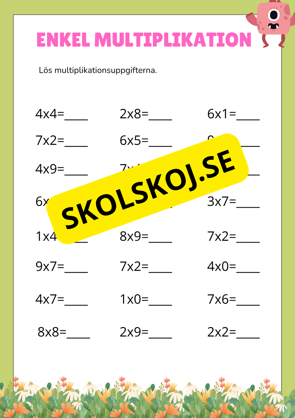 Enkel multiplikation - Häfte - Tema monster