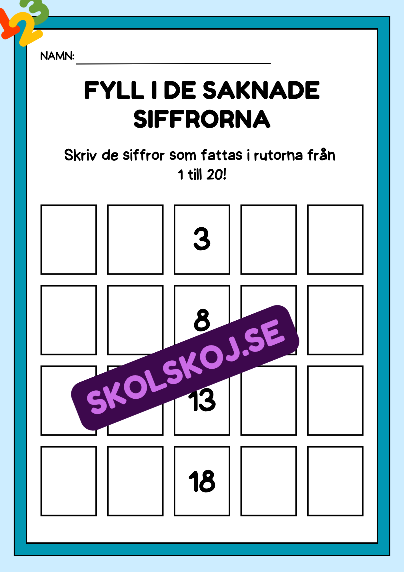 Fyll i de saknade siffrorna - 1 - 20