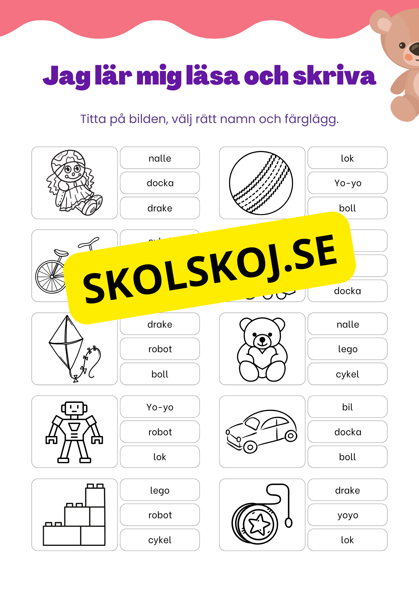 Jag lär mig läsa och skriva - Tema: Leksaker