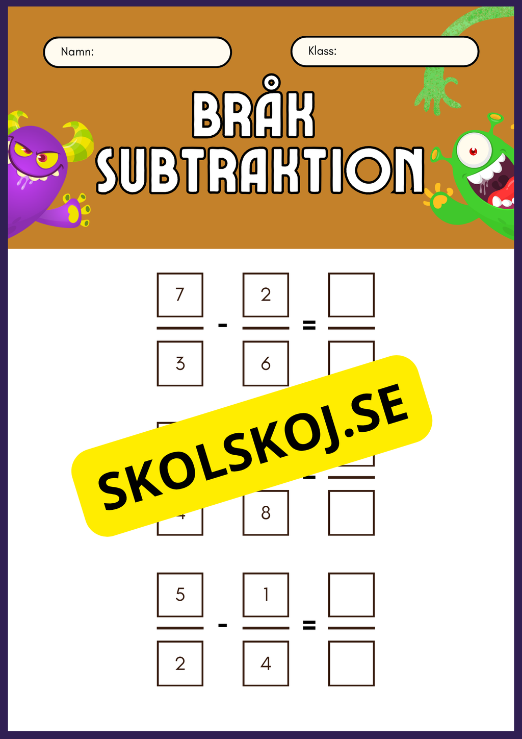 Bråk addition och subtraktion - Hitta den gemensamma nämnaren - Åk 4 - 5