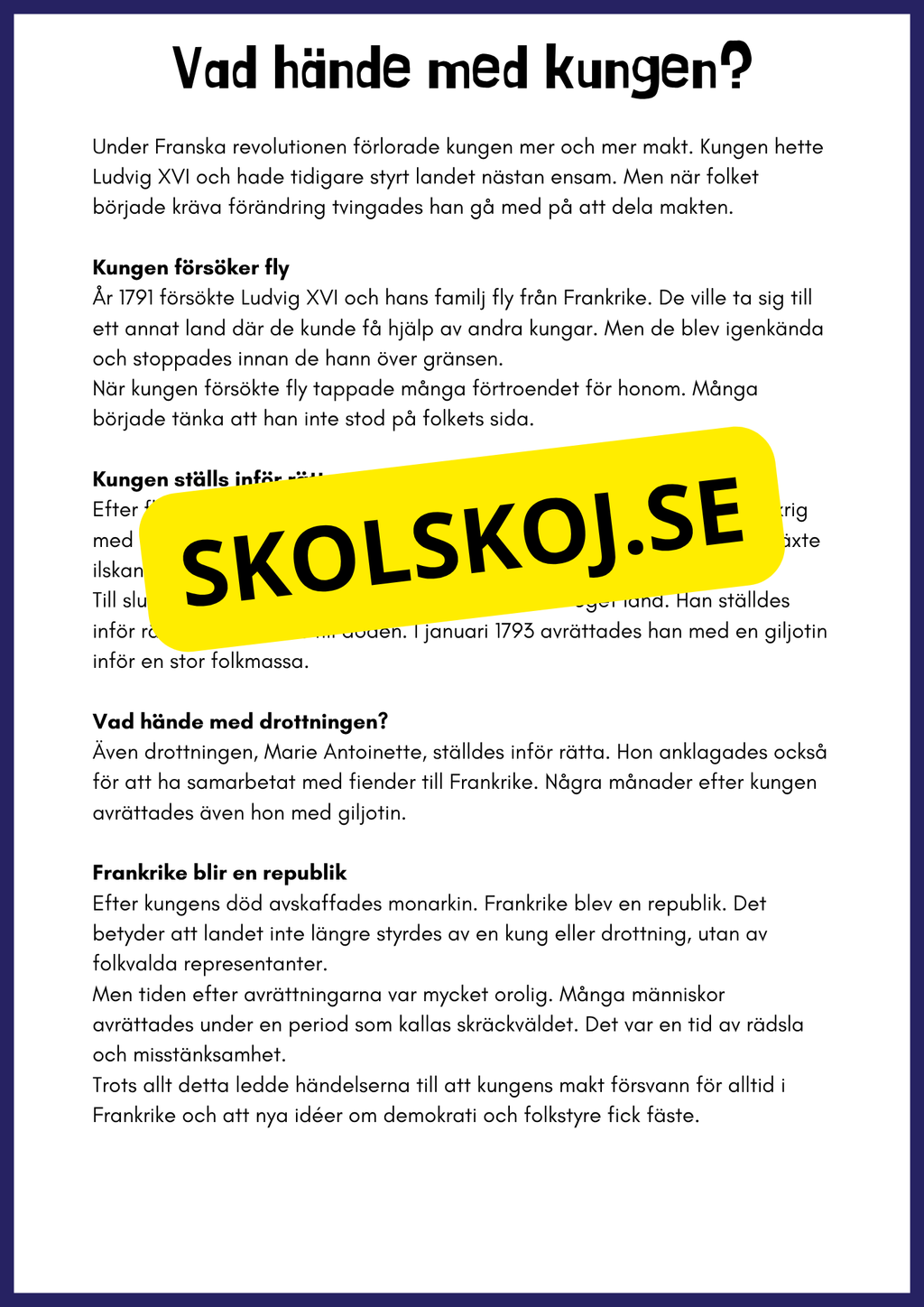 Franska revolutionen - Årskurs 4 - 6