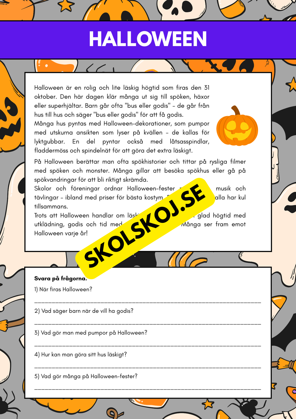 Läsuppgift med olika texter och teman - Årskurs 3 - 4