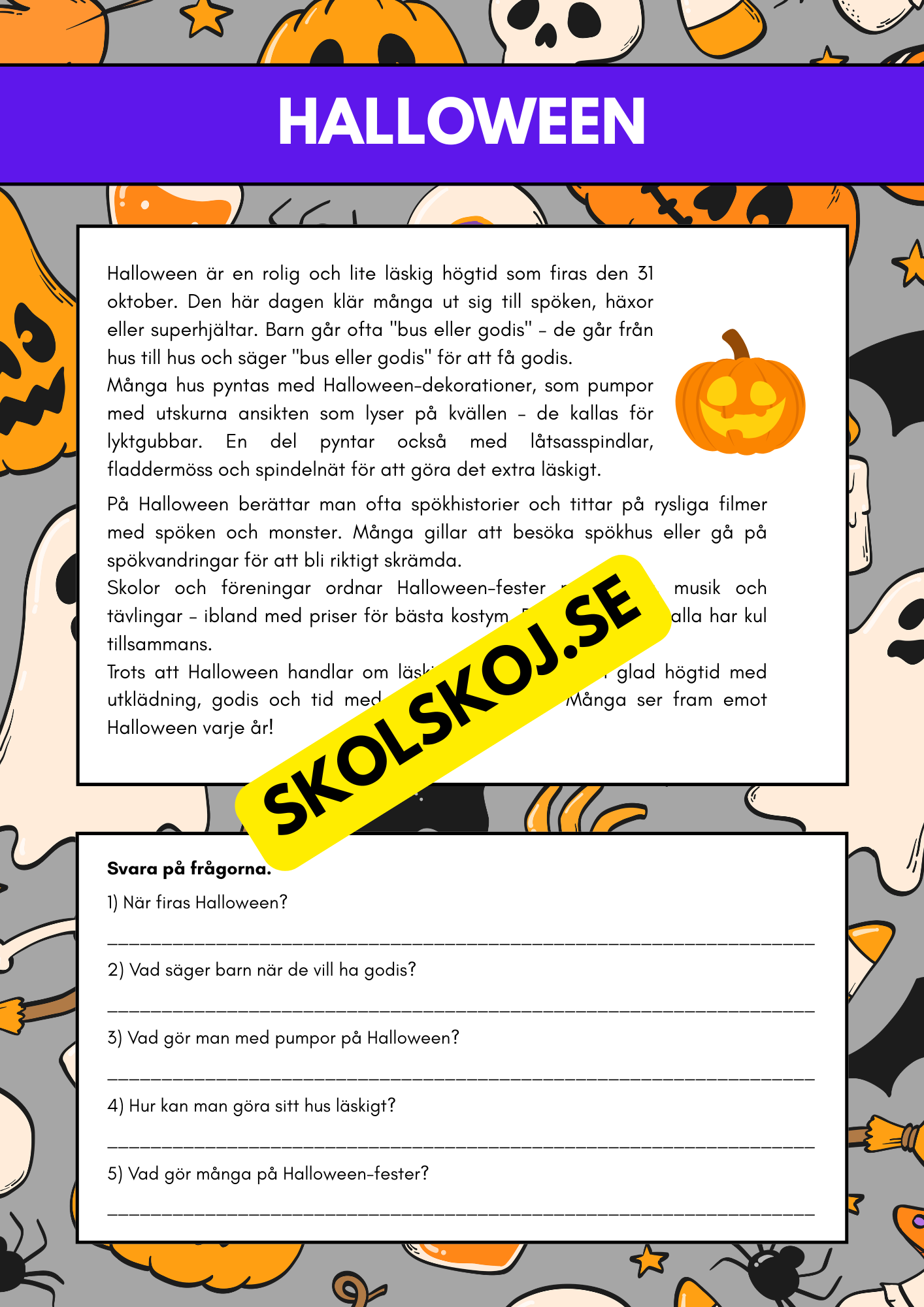 Läsuppgift med olika texter och teman - Årskurs 3 - 4