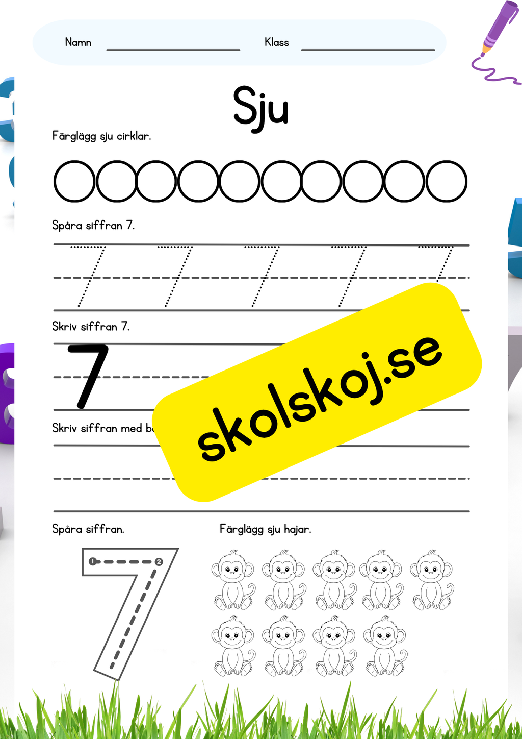 Skriv siffrorna 1–10 – Fk - Åk 2