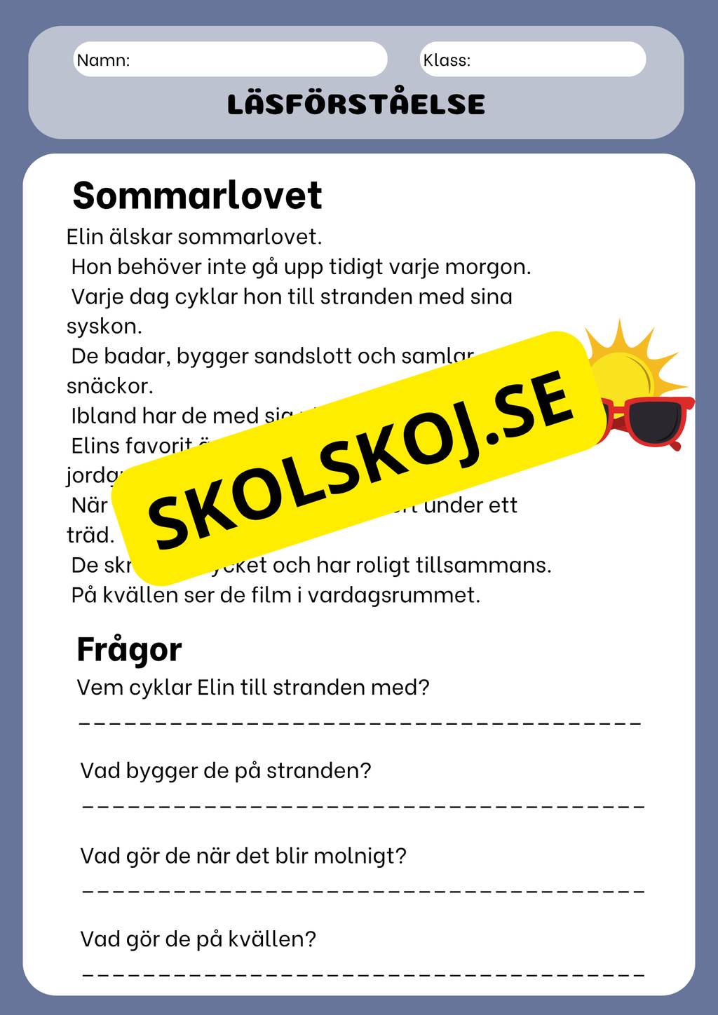 Läsförståelse med korta berättelser
