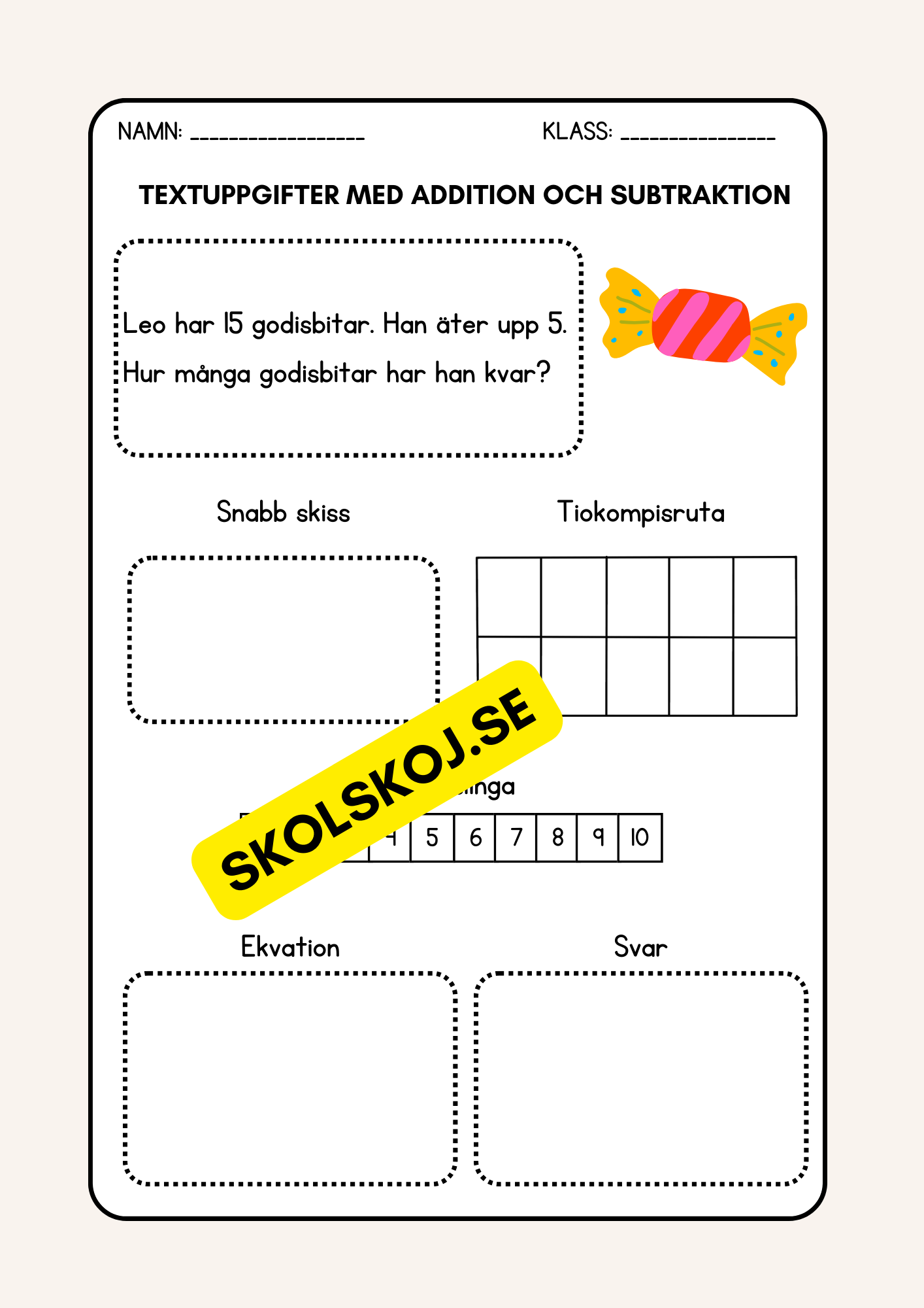 Textuppgifter med addition och subtraktion - Årskurs 2 - 3
