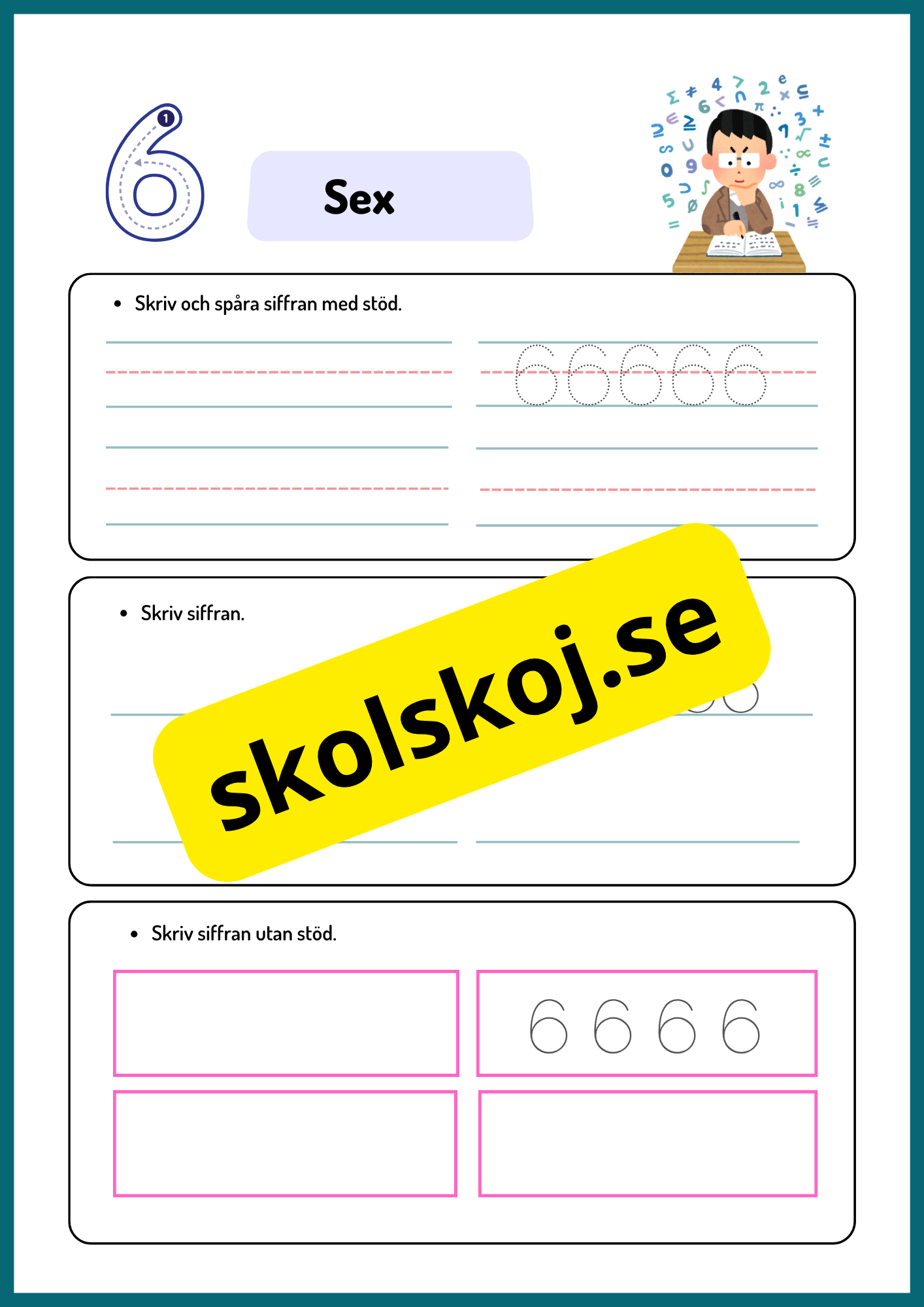 Skriv och spåra siffror med och utan stöd - 0 - 10