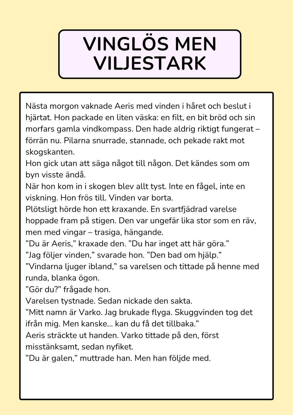 Aeris och Skuggvinden - Läsförståelsehäfte (26 sidor)