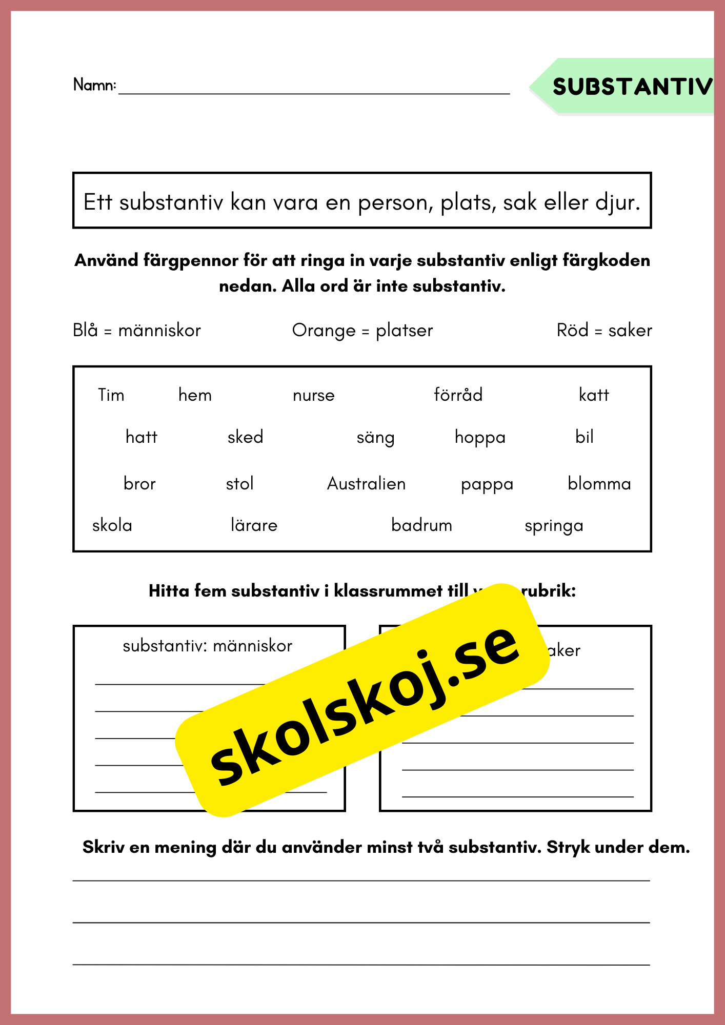 Träna på substantiv - Häfte