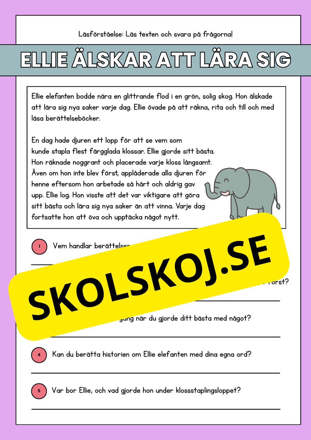 Läsförståelse - Djur- 14 texter