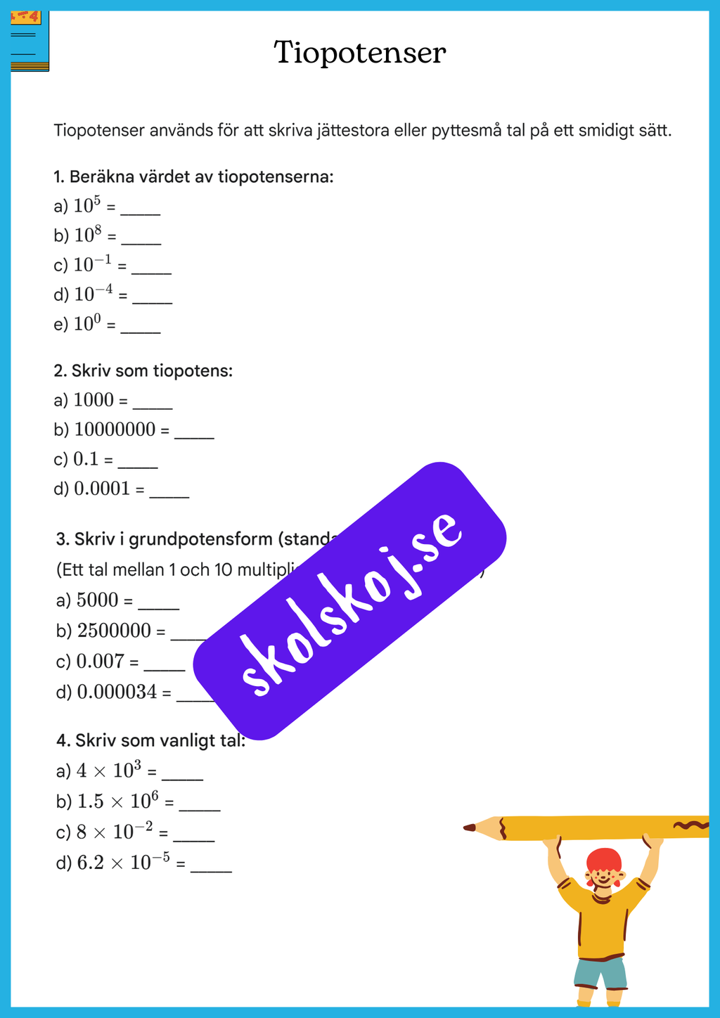 Räkna smidigt - Övningar i bråk och potenser - Årskurs 7 - 9