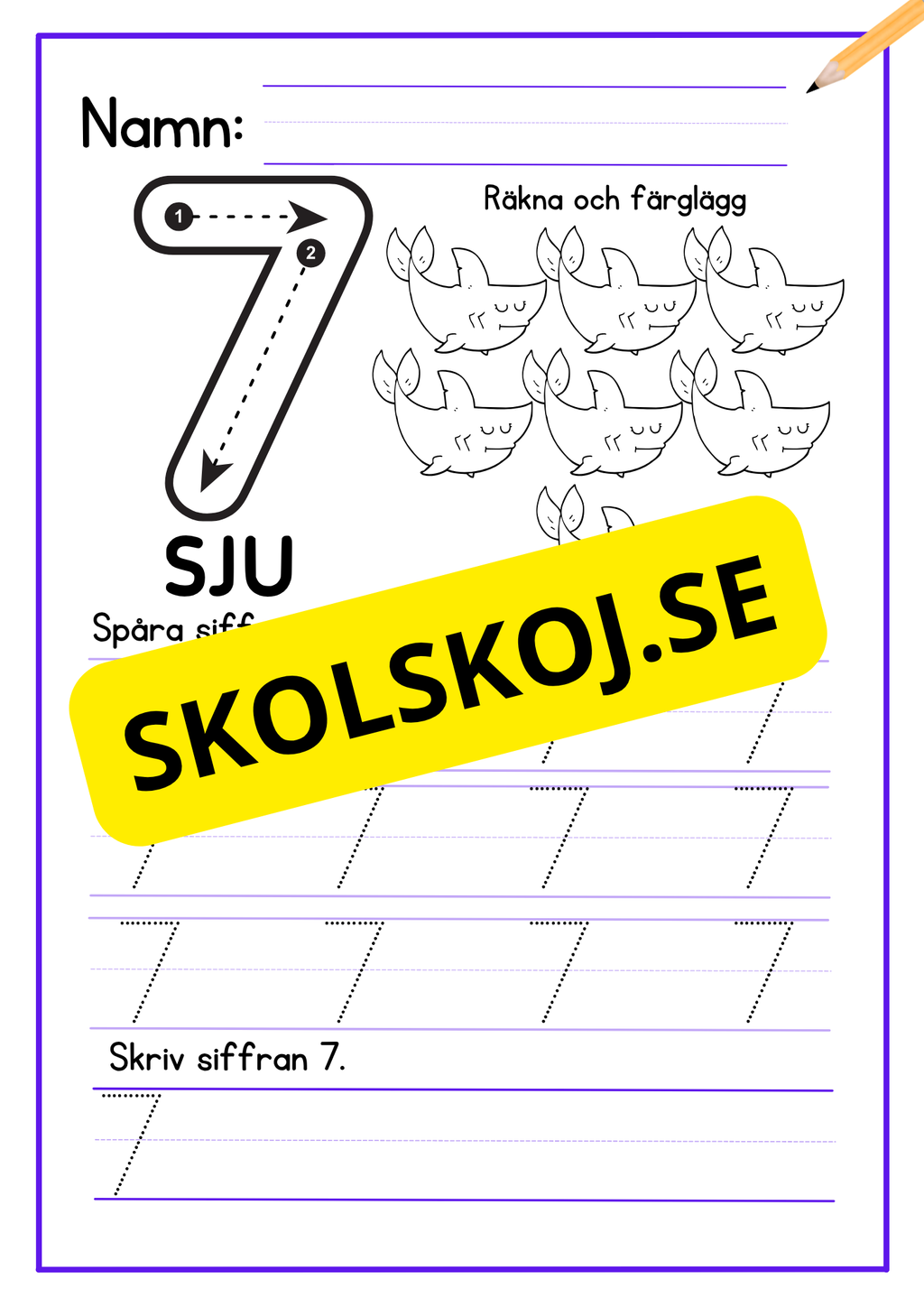 Skriv och färglägg siffror - Häfte - 1 - 10