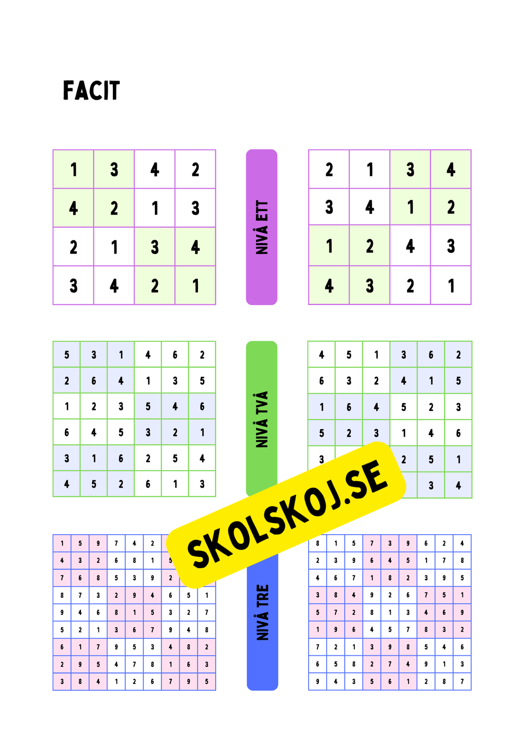 Sudoku matematik + Facit