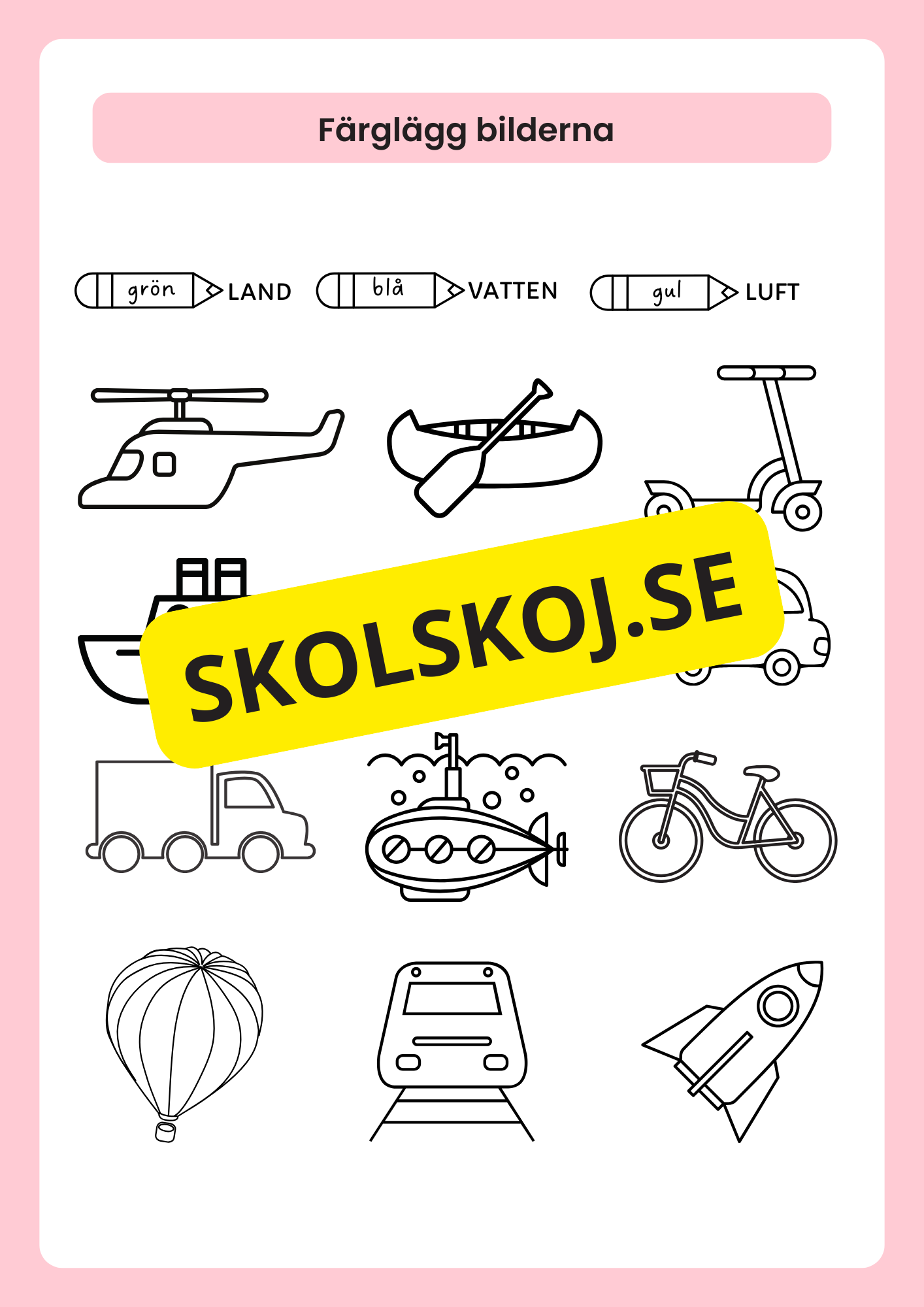 Övningshäfte läsa och skriva - Transportmedel