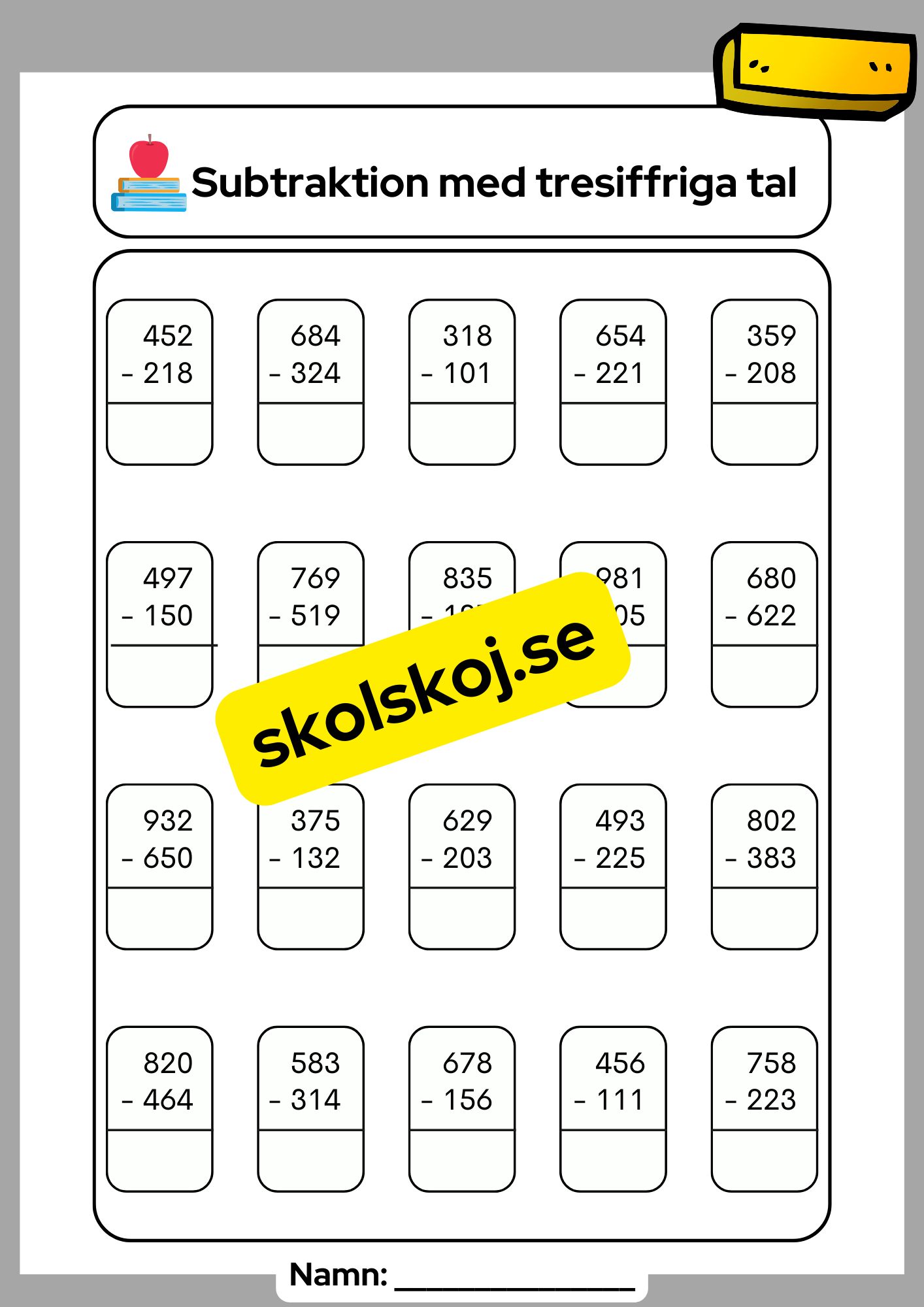 Addition och subtraktion med tresiffriga tal