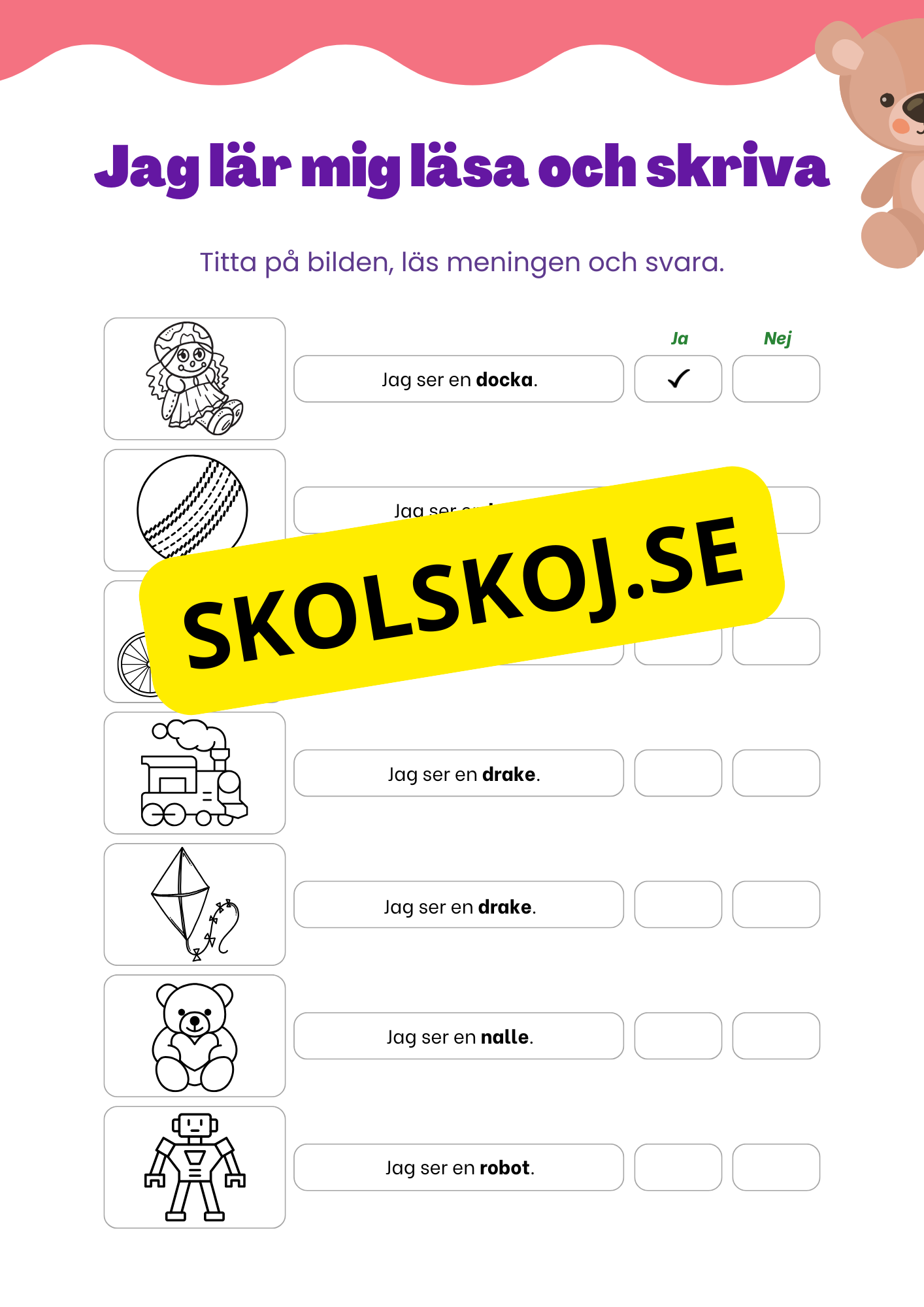 Jag lär mig läsa och skriva - Tema: Leksaker