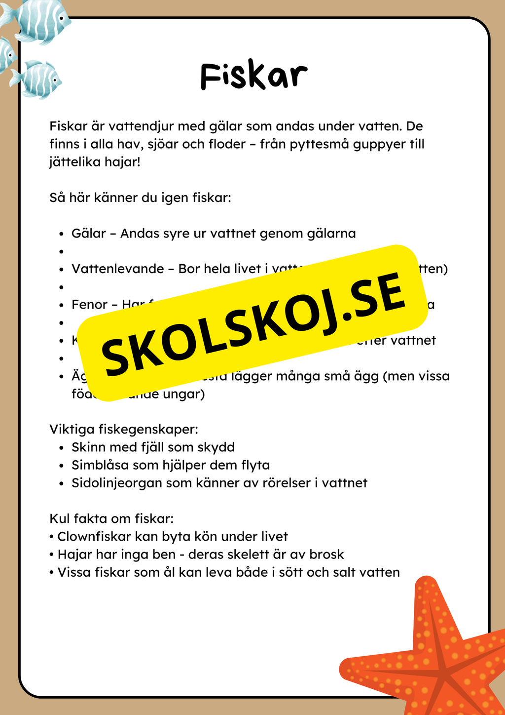 Klassificering av djur - Fakta och uppgifter - Åk 3 - 6