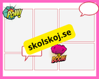 Färgglada och illustrativa serierutor med i superhjältarnas värld.