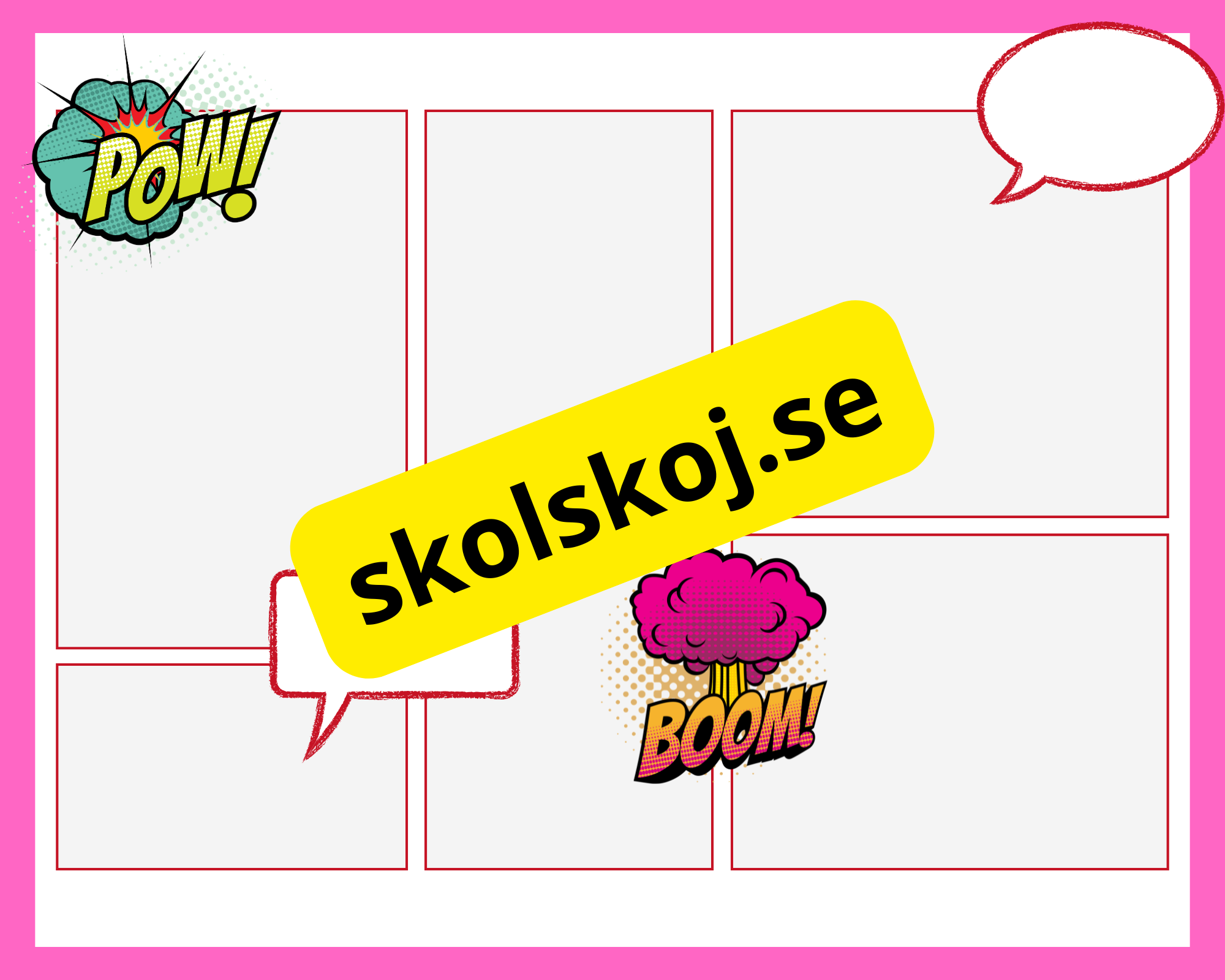 Färgglada och illustrativa serierutor med i superhjältarnas värld.