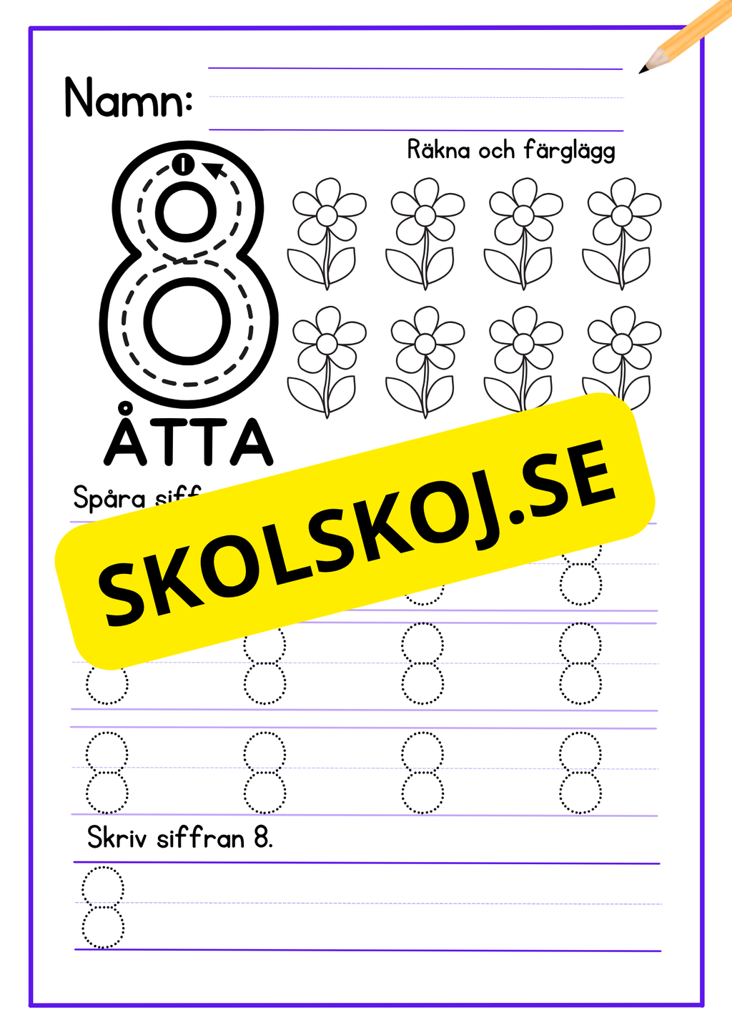 Skriv och färglägg siffror - Häfte - 1 - 10