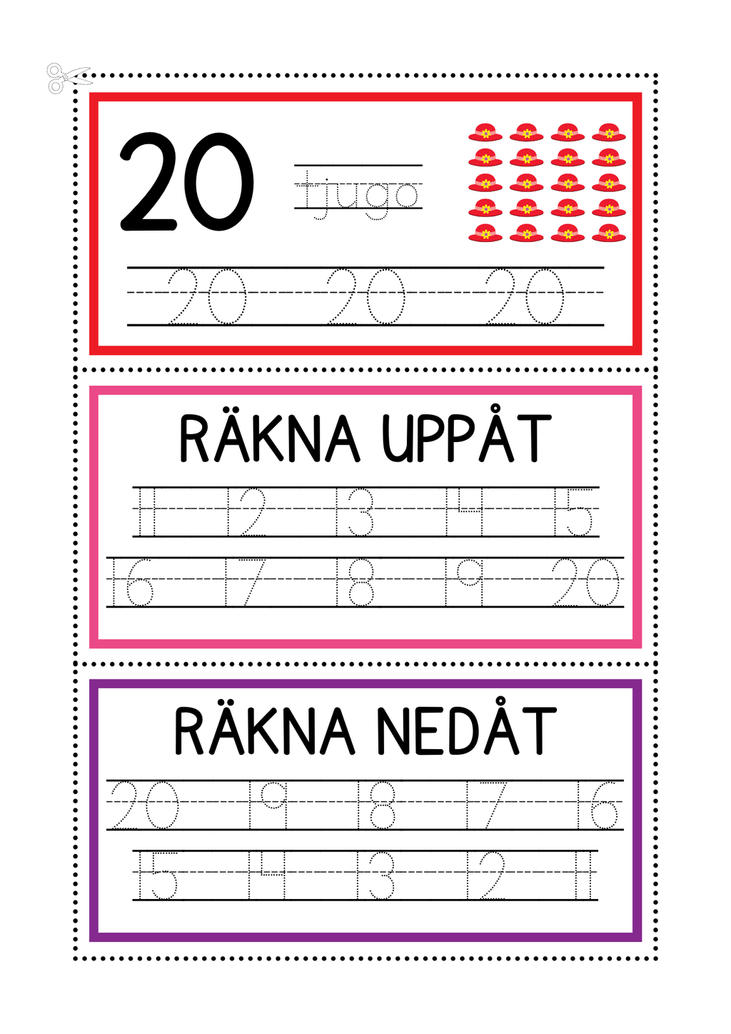 Spåra siffror Mattekort 1 - 20