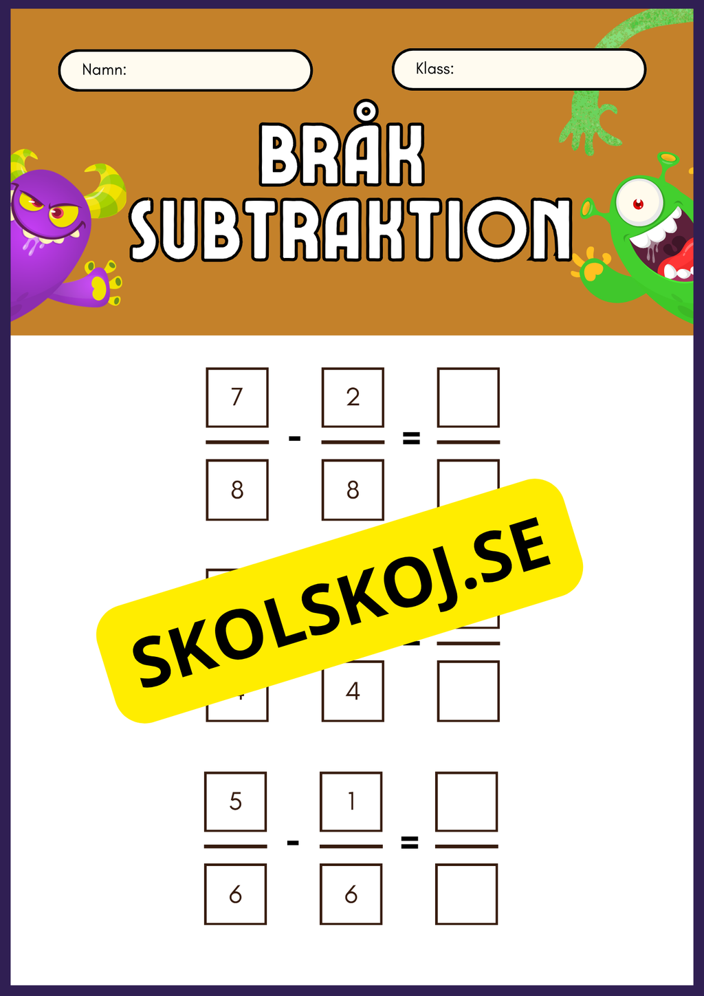 Bråk addition och subtraktion - Hitta den gemensamma nämnaren - Åk 4 - 5