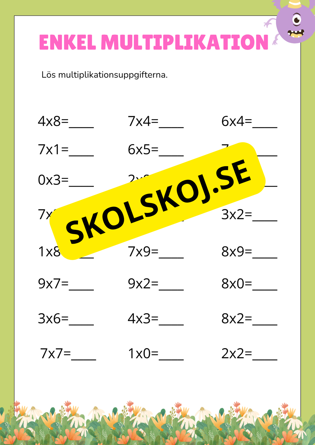 Enkel multiplikation - Häfte - Tema monster