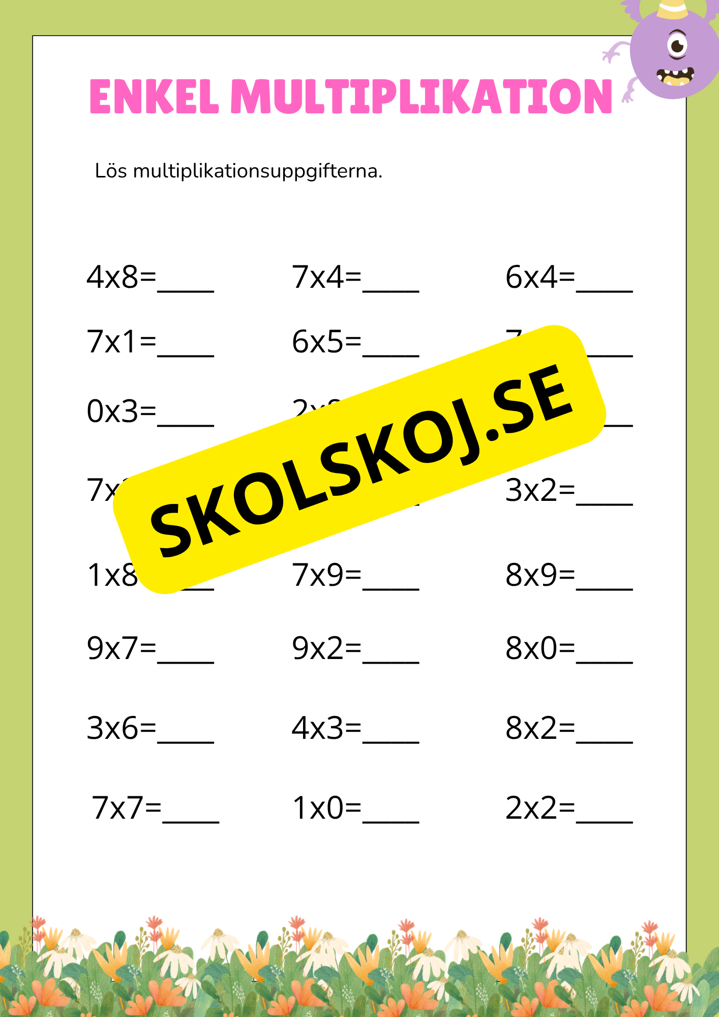Enkel multiplikation - Häfte - Tema monster