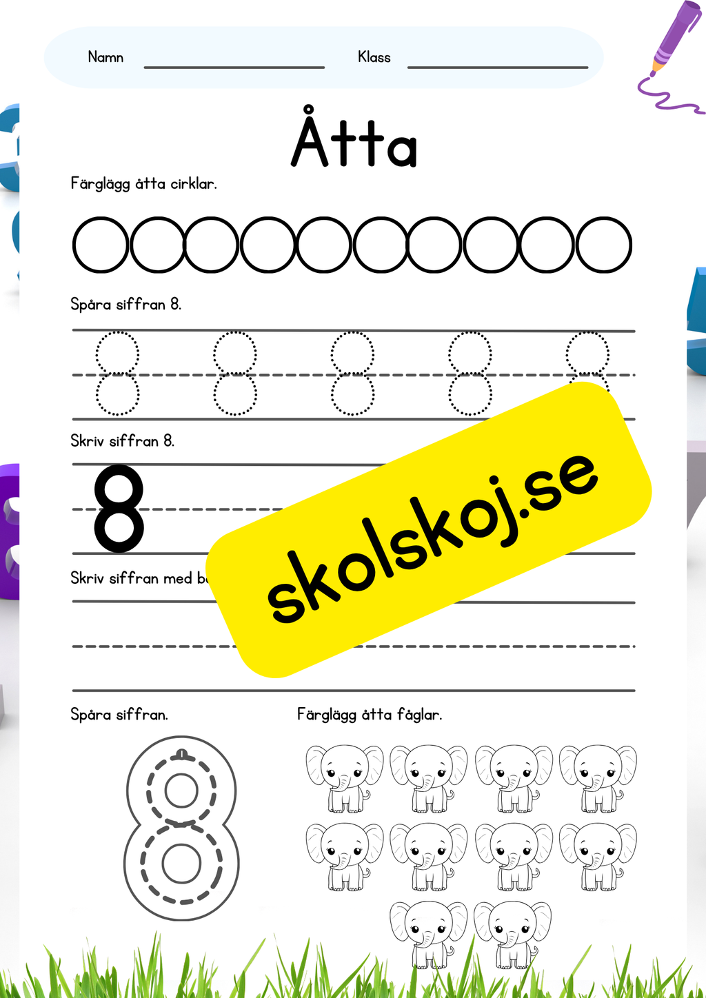 Skriv siffrorna 1–10 – Fk - Åk 2